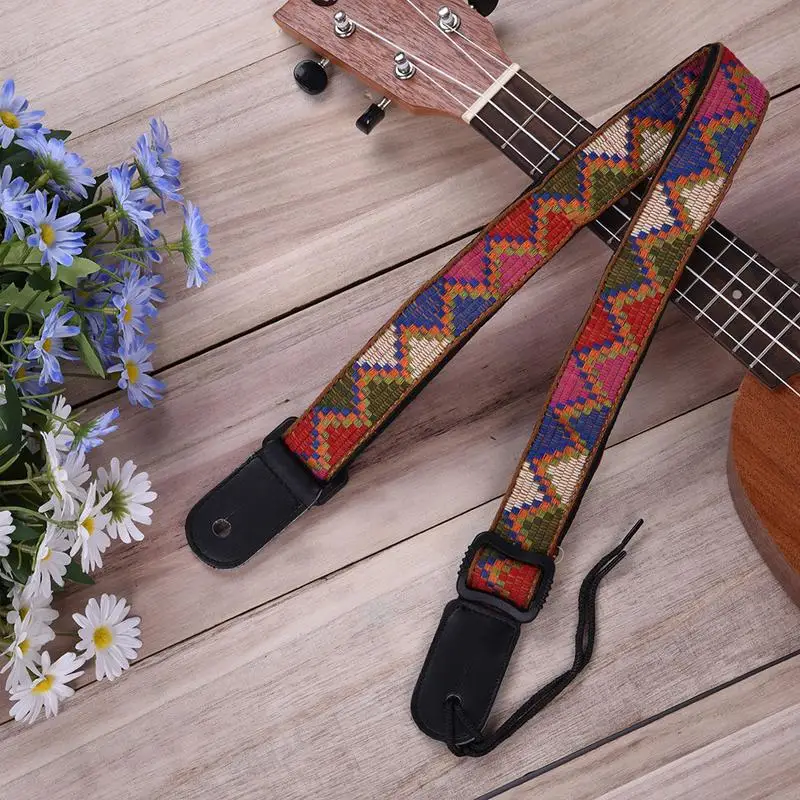 

Ukulele Guitar Strap Bohemian Style Woven Black Leather Head Ukulele Shoulder Strap For Music Instrument Accessory Dance Play