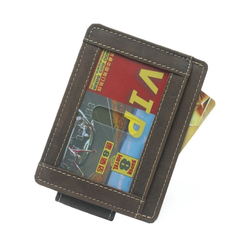 

Anti-Magnetic Rfid Crazy Horse Leather Wallet Multi-Function With Magnet Leather Us Gold Clip Card Package