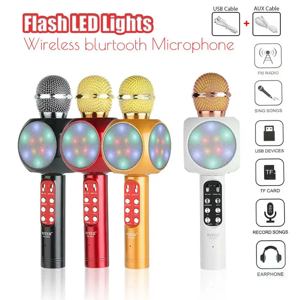 

WS-1816 Wireless bluetooth Multifunctional Karaoke Microphone Mic With LED Light