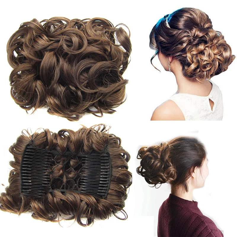

Sale Curly Chignon Plastic Comb Hair Extension Hairpiece wig Clip Big Hair Bun Claws pin crown tiara Hair Accessories