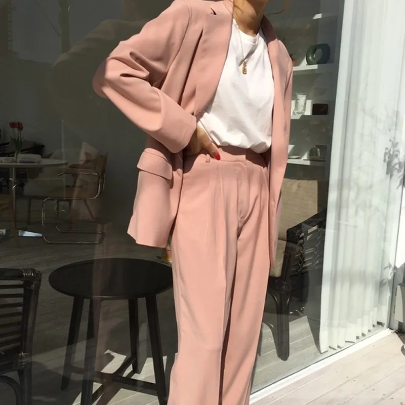

Fashion Ensemble Femme 2 Pieces Set Single Breasted Women Blazer Long Pant Suit Female Casual Workwear Office Suit