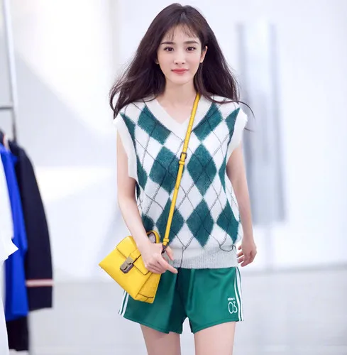 

Mohair Sweaters Fashion 2018 Women Preppy Style Vintage Argyle Plaid Tassel V Neck Sleeveless Pullover Vest Knitwear Green T300