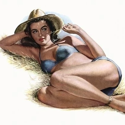 Pinup Farm Girl Laying On Hay Poster Print (18 x 24) | Дом и сад