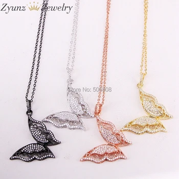 

6PCS ZYZ330-2916 Trendy Girls Pendants Necklaces Fashion Copper CZ Butterfly Necklace For Women
