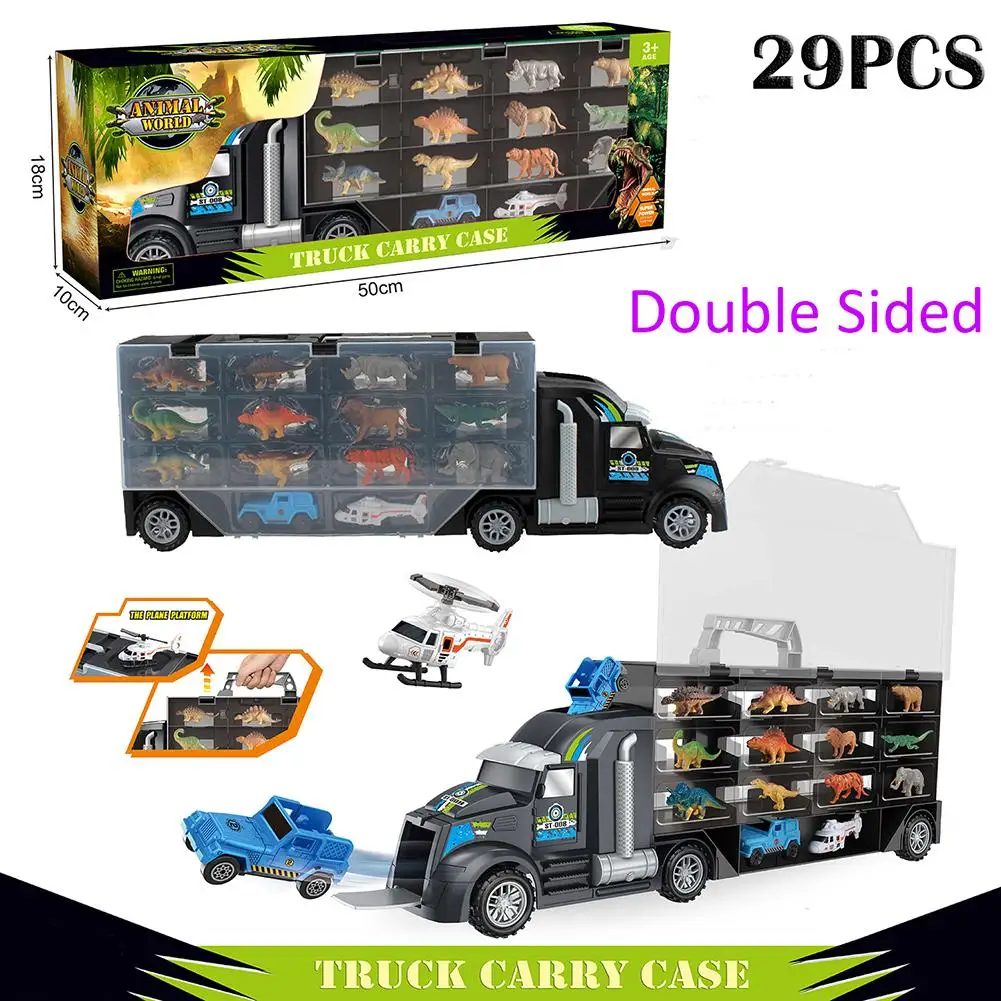 

29pcs Transport Carry Truck Dinosaur Carrier Model Storage Vehicle Transport Truck Container Toy For Children Boy Gifts