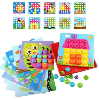 

Button Mushroom Pin Jigsaw Puzzle Matching Color Board Children Brain Teaser Toys Christmas Gift