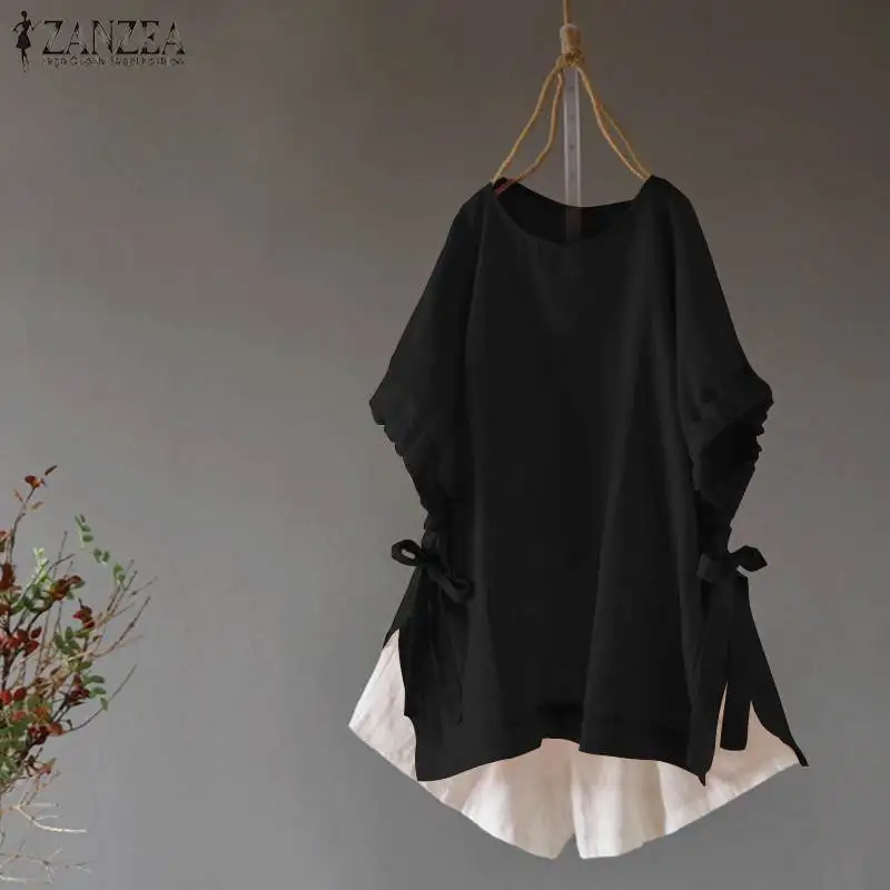 

ZANZEA Shits Blouses Women Baggy Solid Blusas Ladies Casual Work Office Shirts Vintage Elegant 2019 Summer Women Tops Plus Size