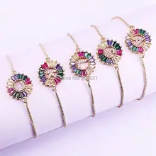 10 шт. золотой цвет, стразы настройки радужные кристаллы CZ A-Z инициалы буквенные браслеты для женщин Мода Регулируемая Цепочка-браслет подарок