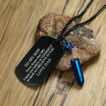 

Cool Bullet Necklaces To My Son Forever Love Mom Dad Stainless Steel ID Dog Tag colar Family Love Gifts for Boy Drop Shipping