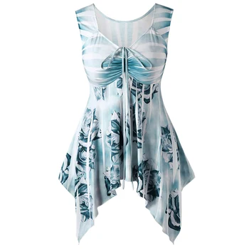 

Wipalo Women Plus Size Sleeveless Floral Handkerchief Tank Top Drawstring Ruched Bodycon Casual Tunic Tank Top 2019 Summer Tops