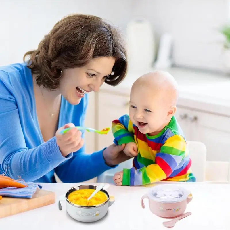 1Pc Kids Cute Cartoon Stainless Steel Bowl With Spoon Set Spoon Baby Food Feeding Training Bowl Children Tableware 1Pc Kids Cute Cartoon Stainless Steel Bowl With Spoon Set Spoon Baby Food Feeding Training Bowl Children Tableware