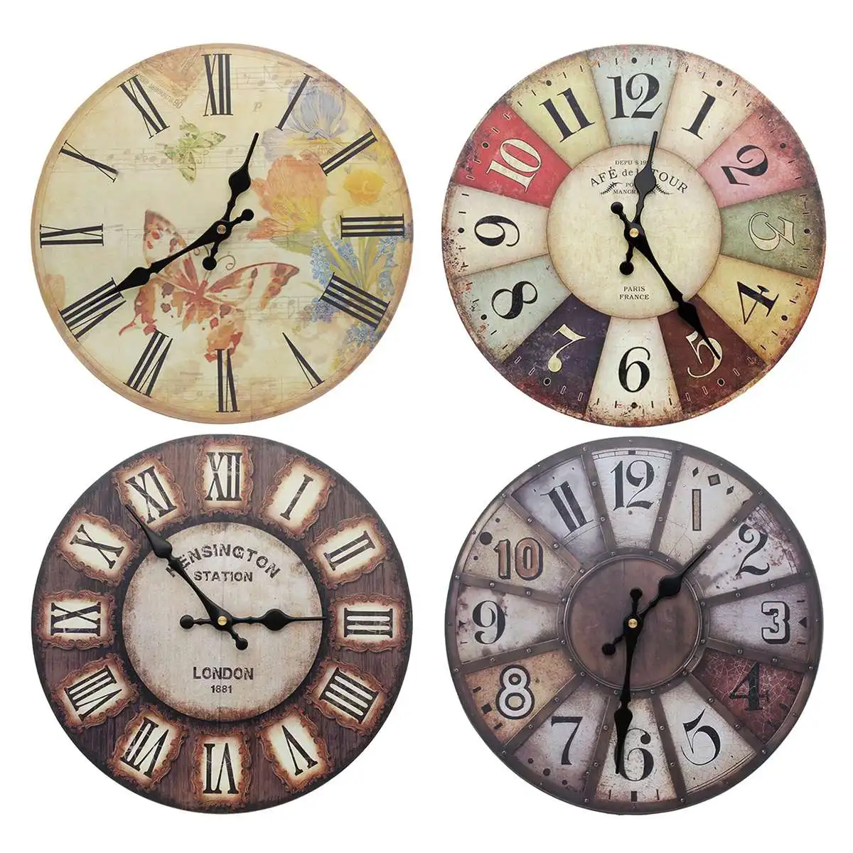 

Silent Wooden Large Retro Paris Multi Round Vintage Style Giant Wall Clock for Living Room Bedroom Kitchen Hallway