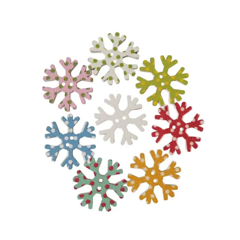 

50PCS/package Wooden Button Snowflake Pattern DIY Painted Polka Dot Handmade Decoration Cloth Clothing Two-hole Buckle