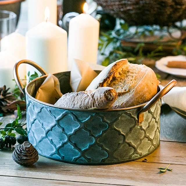 

Bread Basket Retro Antique Style Family Storage Basket Fruit Container Fried Chicken Vintage Tray With Handle Decoration