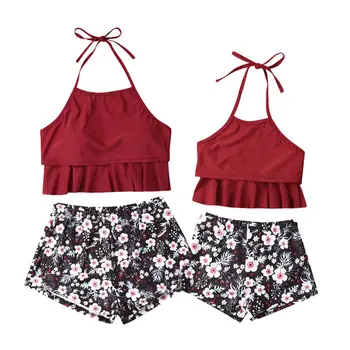 

Family Floral Matching Women Kid Baby Girl Bikini Bathing Suit Swimwear Swimsuit Strap Tops Flower Bottom Two Piece Set