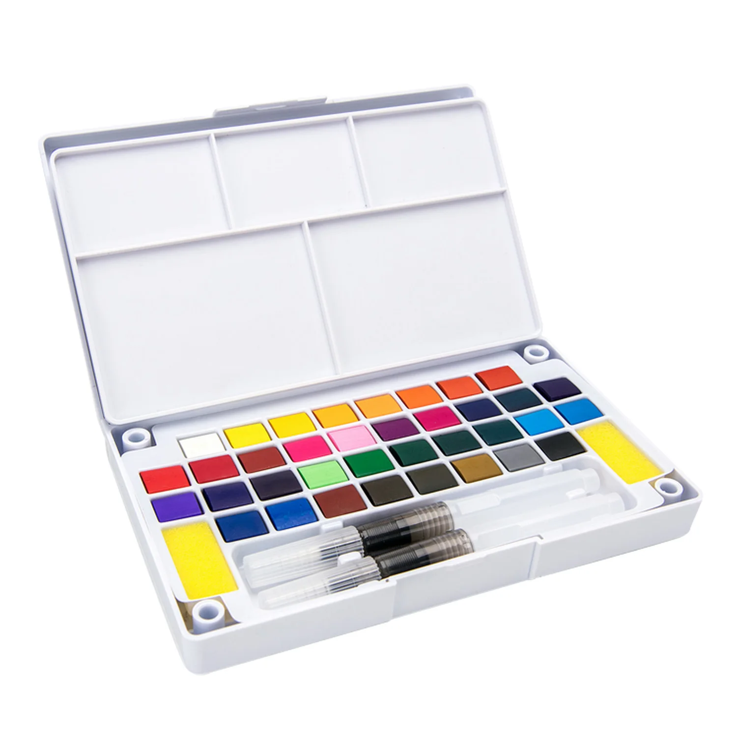 

36 Colors Portable Watercolor Painting Solid Pigment Paint Set Includes Water Brushes Sponges Mixing Palette for Art Drawing