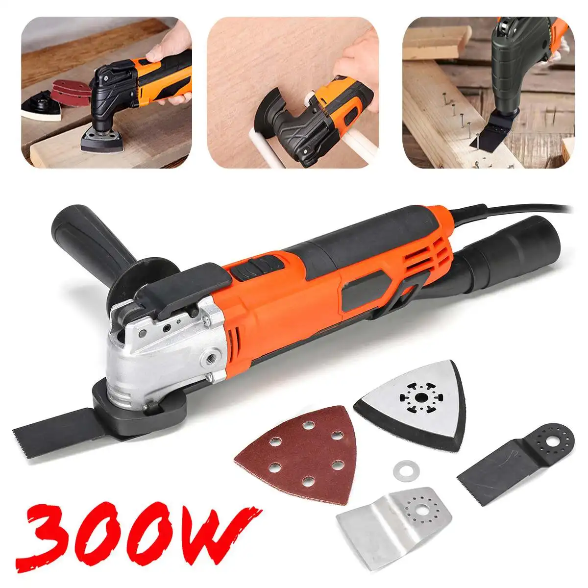 

300W Variable 6 Speed Electric Multifunction Oscillating Tool Kit Multi-Tool Power Tool Electric Grinder Trimmer Saw Accessories