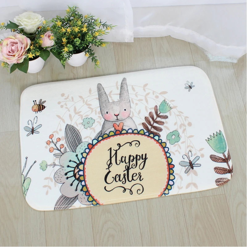 

Bathroom Carpet Doorway Floor Antiskid Absorbent Smell Rabbit Printing Bath Mat Kitchen Ottomans Carpet Non-slip Rugs Doormat