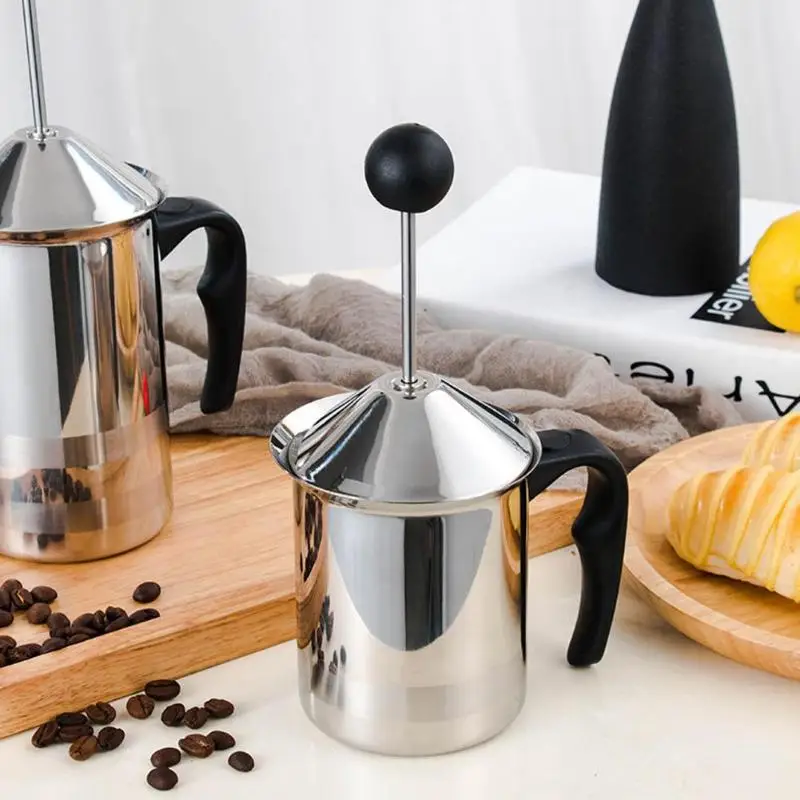 

400/600ML Stainless Steel Milk Frother Handheld Milk Foamer Drink Mixer Double Spring Whisk Head Manual Coffee Milk Maker