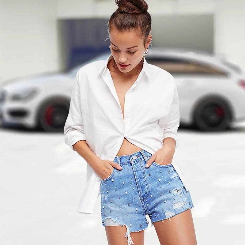 Summer Street Denim Shorts Female 2018 New Loose Casual High Hole Women Pearl Nail Beads Cowboy Short Plus Size Sexy Summer Street Denim Shorts Female 2018 New Loose Casual High Hole Women Pearl Nail Beads Cowboy Short Plus Size Sexy
