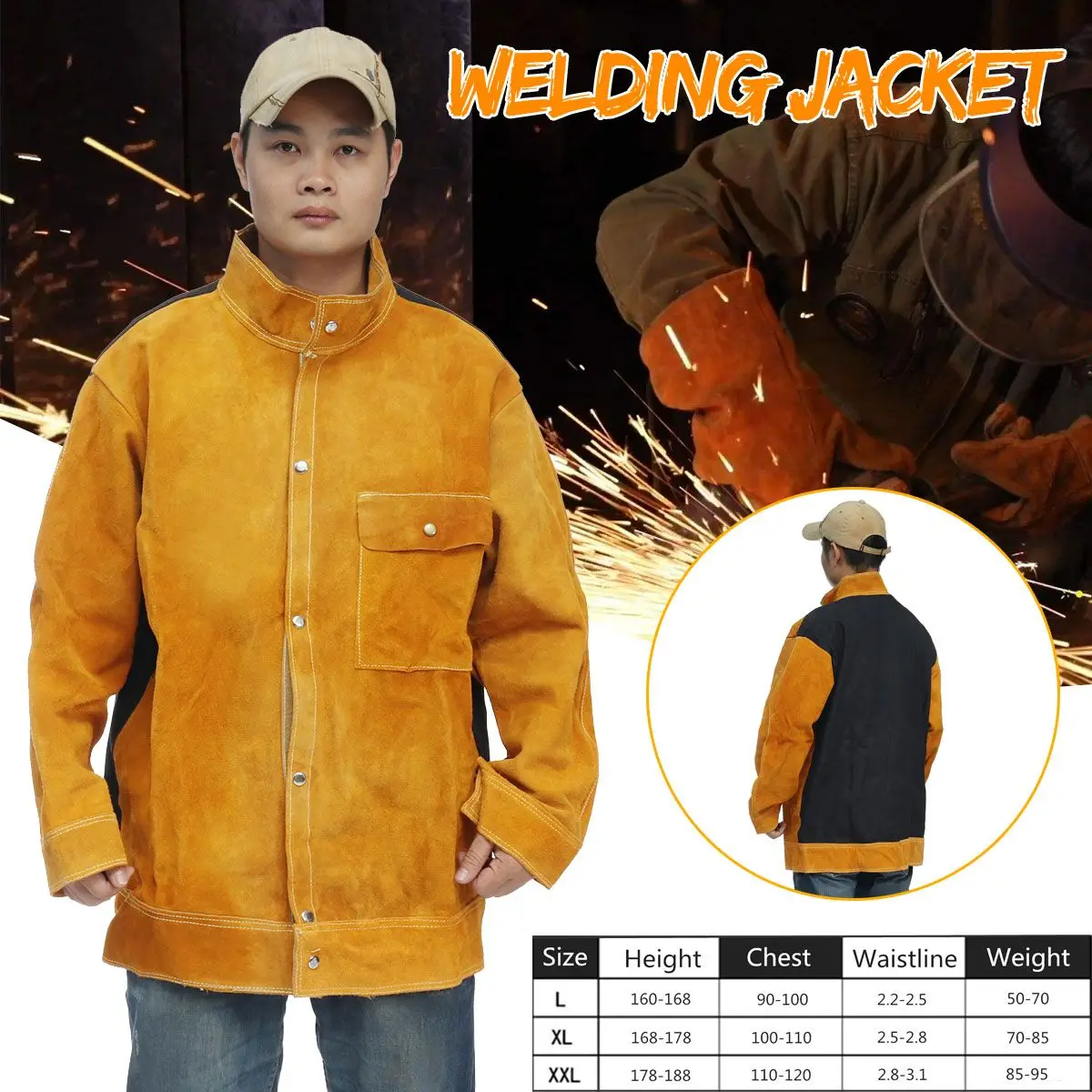 

Working Clothes for Men Reflective Welding Work Clothes Protective Overalls Anti Scalding Cowhide Leather Safety Clothing Yellow
