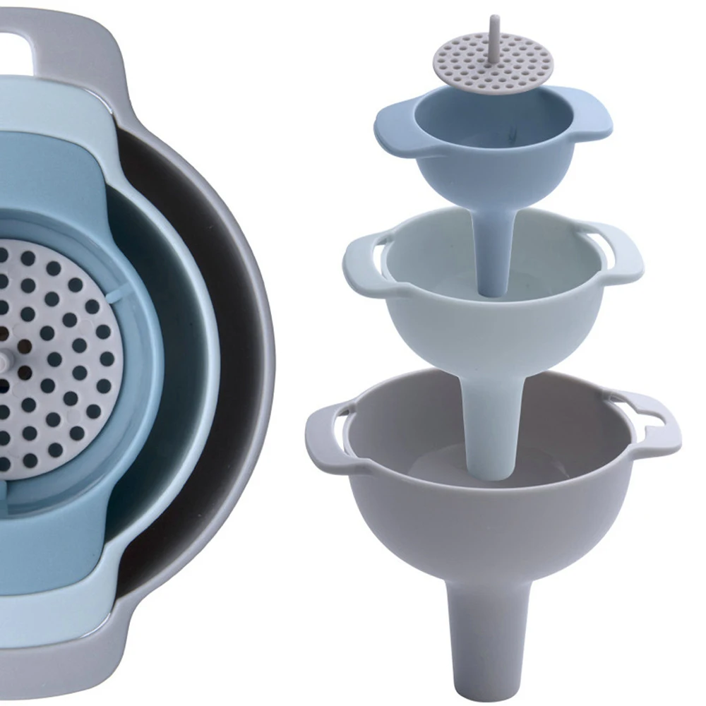 

4 in 1 Multi-functional Funnels Filter Plastic Liquid Oil Wine Funnels Hopper Portable Oil Honey Transferring Kitchen Gadgets