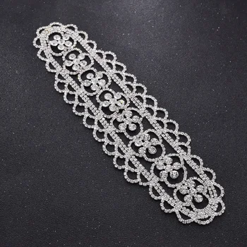 

2pcs/lot wedding dress flower belt sew on appliques crystal rhinestones ribbon handmade patches women clothing DIY decorations