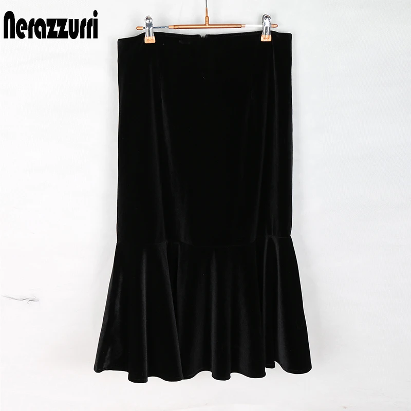 Nerazzurri, бархатная Женская юбка с высокой талией,, черная, красная юбка миди размера плюс, 4xl, 5xl, 6xl, элегантная облегающая длинная теплая юбка-Русалка