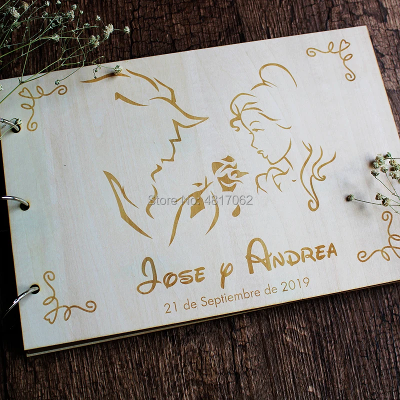 Beauty And The Beast Wedding Guest Book Alternative Rustic Fairy Tale Decor Wooden Guestbook Wedding Album Gift message book wooden photo album