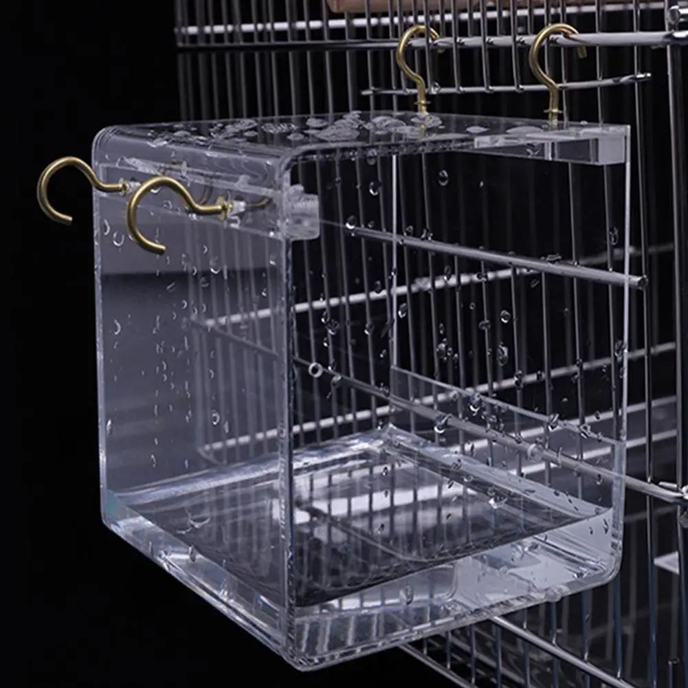 AsyPets Transparent Pet Bird Bath House with Hanging Hooks for Parrots Cockatiels Parakeets