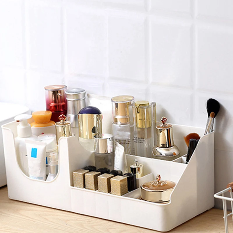 

Slots Grid Makeup Organizer Plastic Multi-Grip Imitation Rattan Rack Desktop Storage Case Cosmetics Storage Box