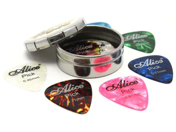 12 шт. тонкие и средние разноцветные целлулоидные медиаторы для акустической гитары в милой мини металлической жестяной коробке-Alice A011C
