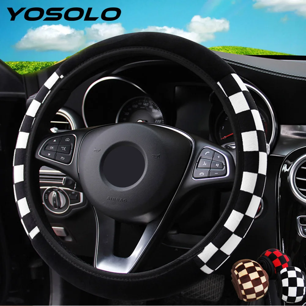 

YOSOLO Car Steering Wheel Cover Universal Diameter 38cm Plush Fabric Car-styling Auto Steering Covers 3 Colors Car Accessories