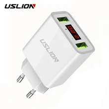 USLION 2 USB зарядное устройство светодиодный дисплей Быстрая зарядка настенное зарядное устройство для iPhone samsung Xiaomi 2.2A двойной usb Мобильный телефон USB зарядное устройство