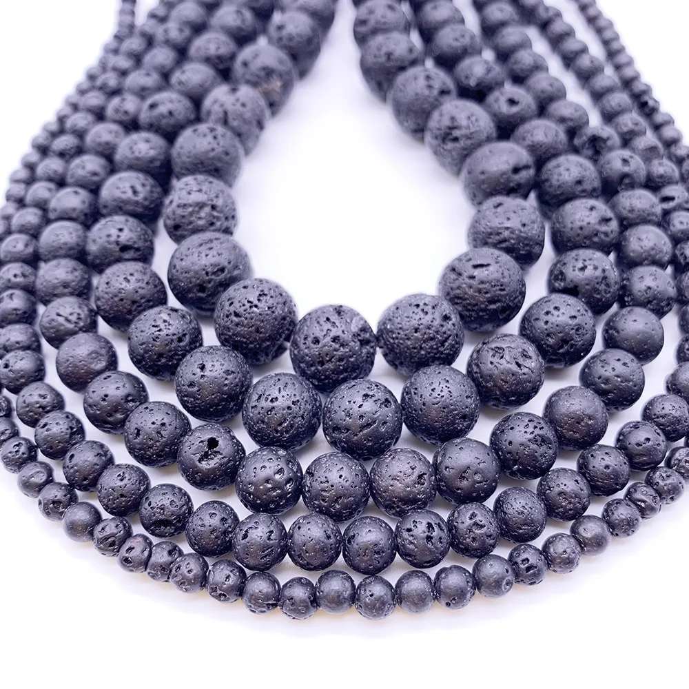 

AA+ 4/6/8/10/12mm Natural Black Volcanic Lava Beads Volcanic-Stone Lava Stone Beads Round Loose Beads for Jewelry Making Fit DIY