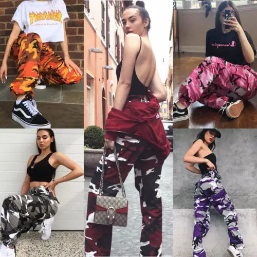 

Fashion Newly Women Camo Cargo Pants Cool Trousers High Waist Casual Pants Military Army Combat Loose Trousers