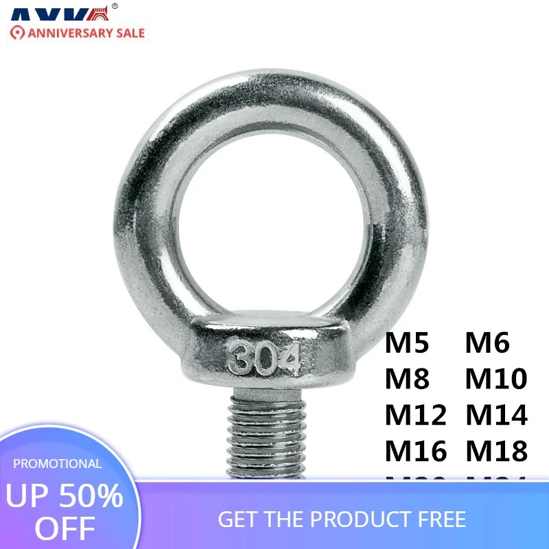 

AXK 1pcs 304 stainless steel eye bolts Stainless steel eyebolts Lifting ears Ring screws M5-M30