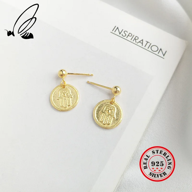 

New Fashion 100% 925 Sterling Silver Restore Ancient Ways Geometry Round Earring Cold Wind Coin Woman Earrings