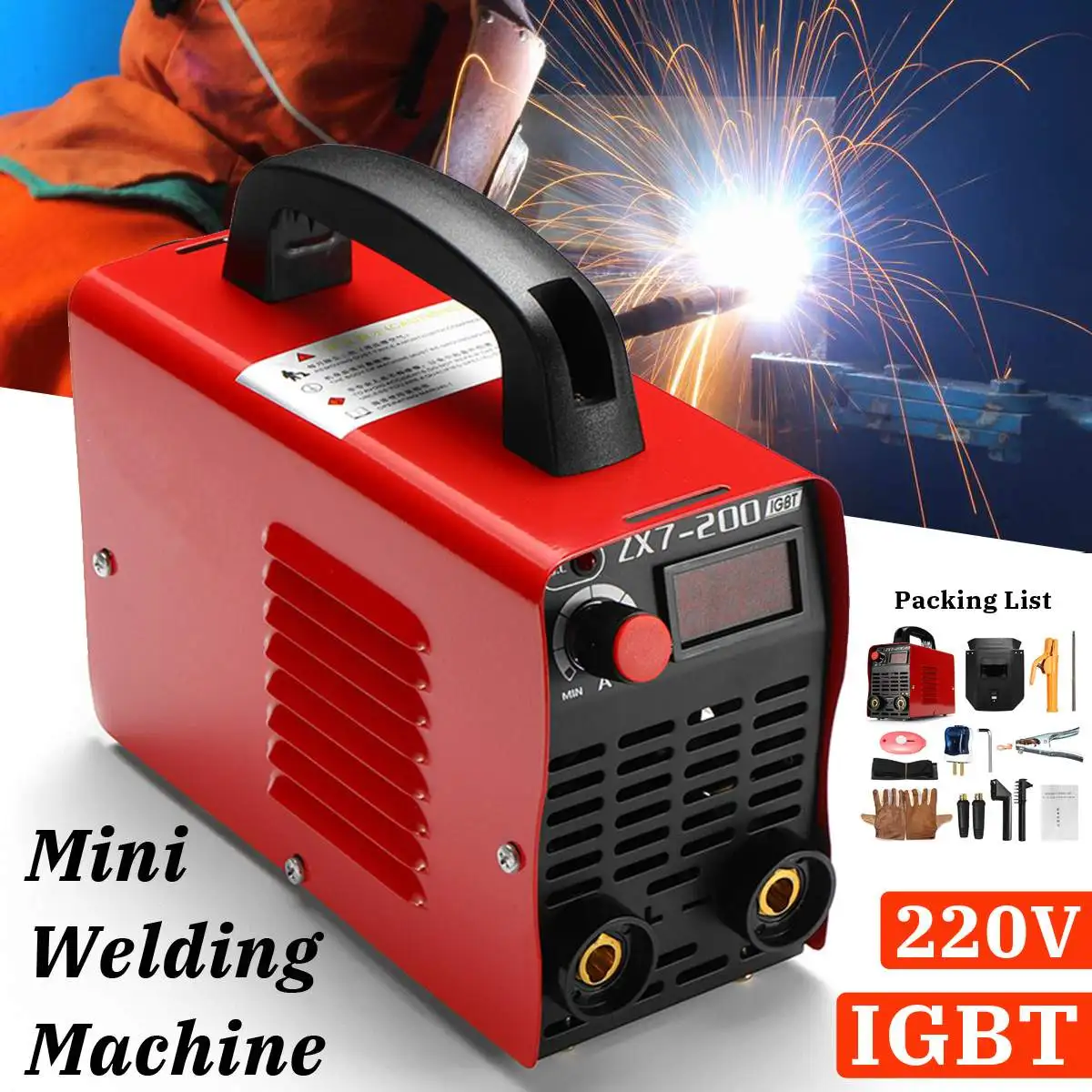 

1Set Handheld Mini MMA Electric-Welder 220V 10-200A 4000W Inverter ARC Welding Machine with Welding Helmet Mask Gloves