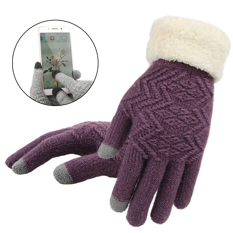 Сенсорный полный элегантный флис мода зима элегантный экран Kint Вязание 1 пара теплые перчатки для пальцев женские перчатки