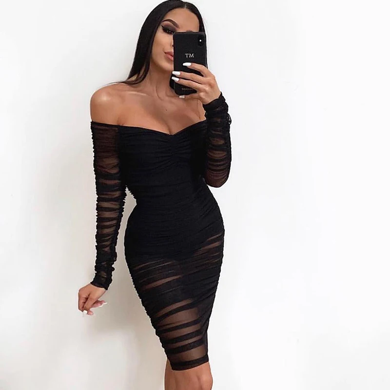 DRESSMECB прозрачное Сетчатое сексуальное платье для женщин без бретелек Вечерние