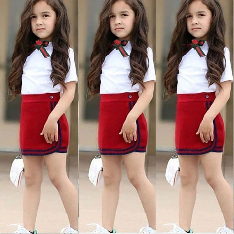 Fashion Girls Bow Flower Tie Tops Short 
