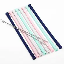 Детский большой диаметр Складной пищевой детский силиконовый напиток соломинка Многоразовые цветные Здоровые напитки Гибкая соломка набор кистей