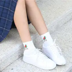1 пара фруктов носки до лодыжки Apple мотивы вышивки принт белый в корейский стиль для девочек платье носки японские носки