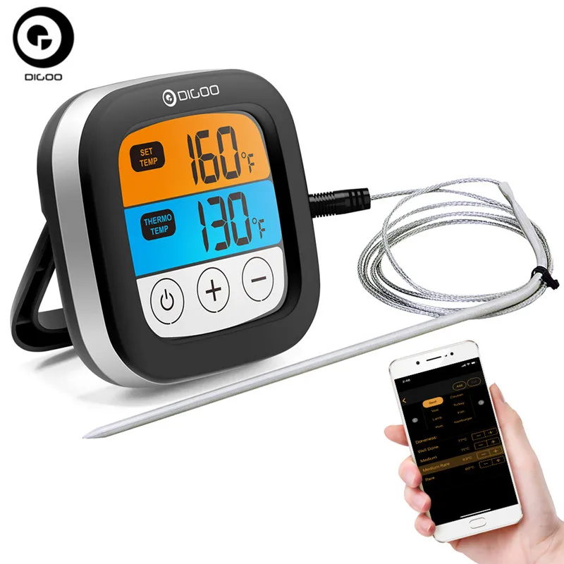 

Digoo LED Touch Screen Digital bluetooth Cooking Meat Thermometer with Temperature Probe for Meat Barbecue Kitchen DG-FT2103