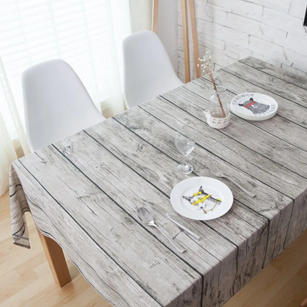 Wood Image Printed Table Cloth Simple Cotton Linen Tablecloth For