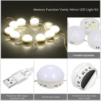 

10 LED Vanity Mirror Lights Kit with Dimmable Light Bulbs Lighting Fixture Strip for Makeup Vanity Table Set in USB Port