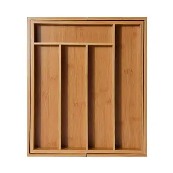 

5 Grid Expandable Cutlery Bamboo Drawer Organizer Cutlery Tray Kitchen Multi-Functional Drawer Cutlery Storage Box