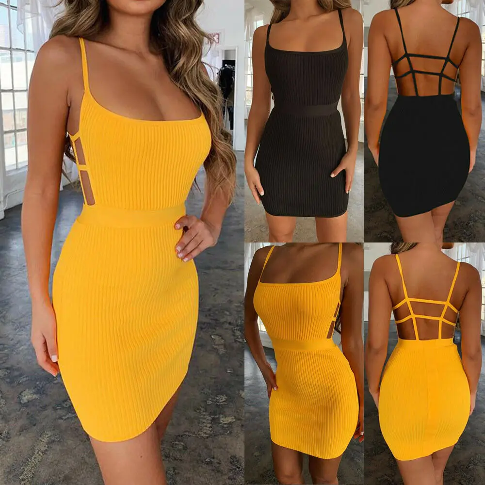 

Fashion Design High Quality Pretty Women Bandage Sleeveless Sexy Backless Party Cocktail Short Mini Dress Spaghetti Strap Girls