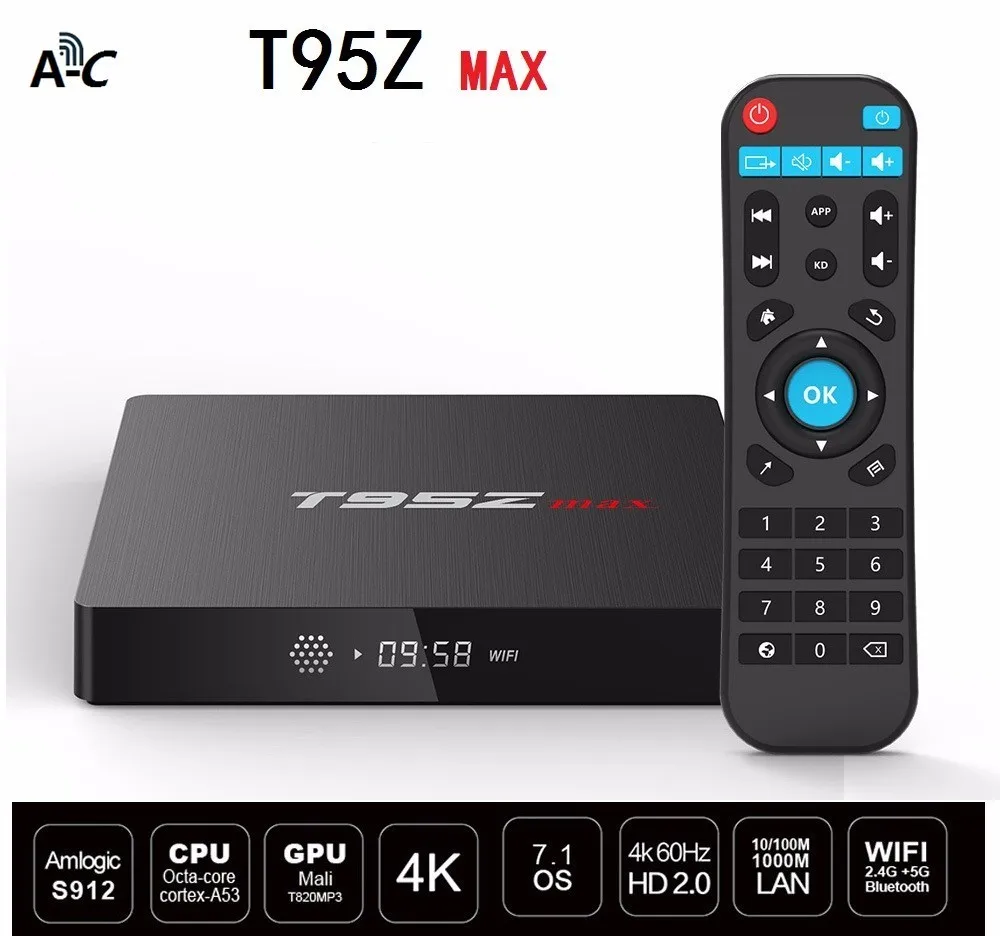 

T95Z Max TV BOX Andorid 7.13gb 32gb Optional 2.4g/5ghz Dual Wifi Bt4.0 4k H.265 Amlogic S912 Octa Core 1000m Lan Media Player